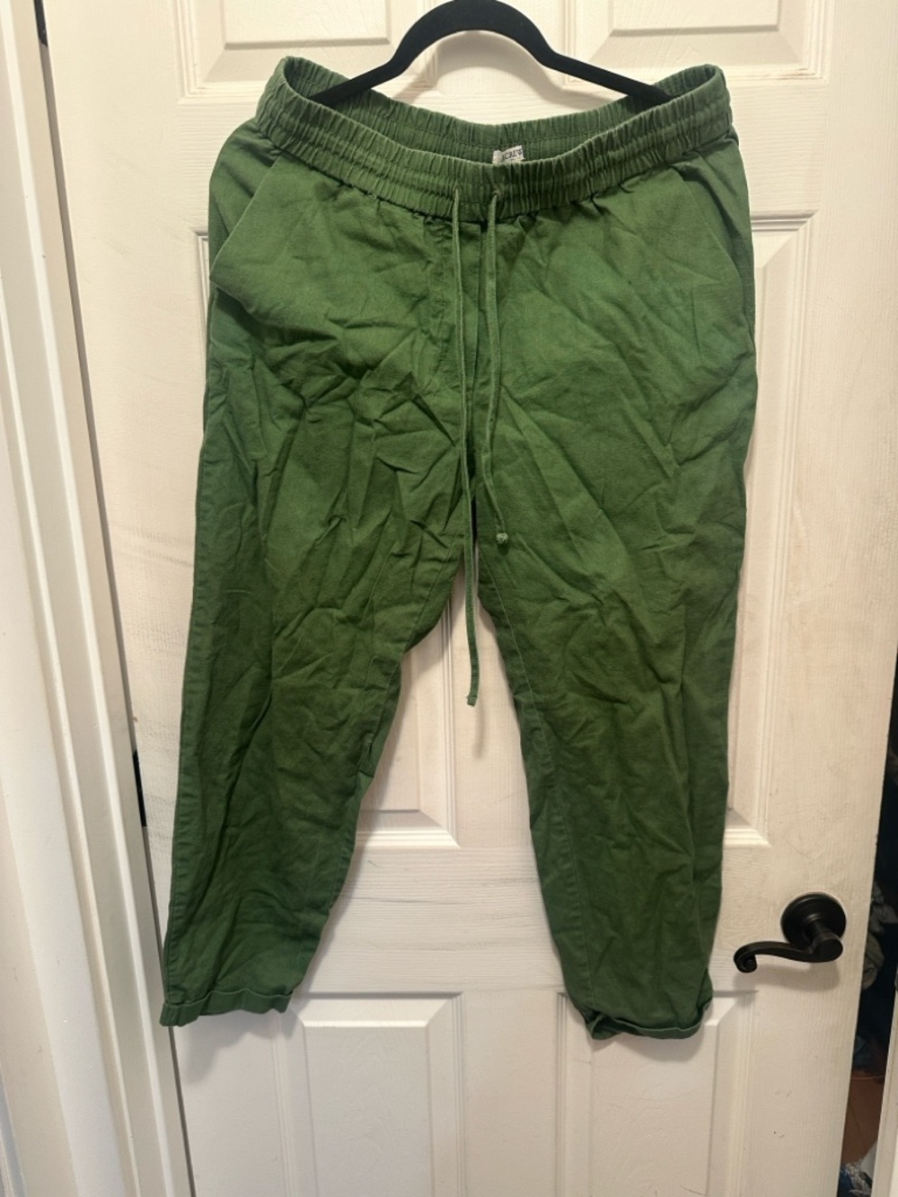 J. Crew Olive Green Drawstring Linen Cotton Pants Beach Casual Coastal Breezy